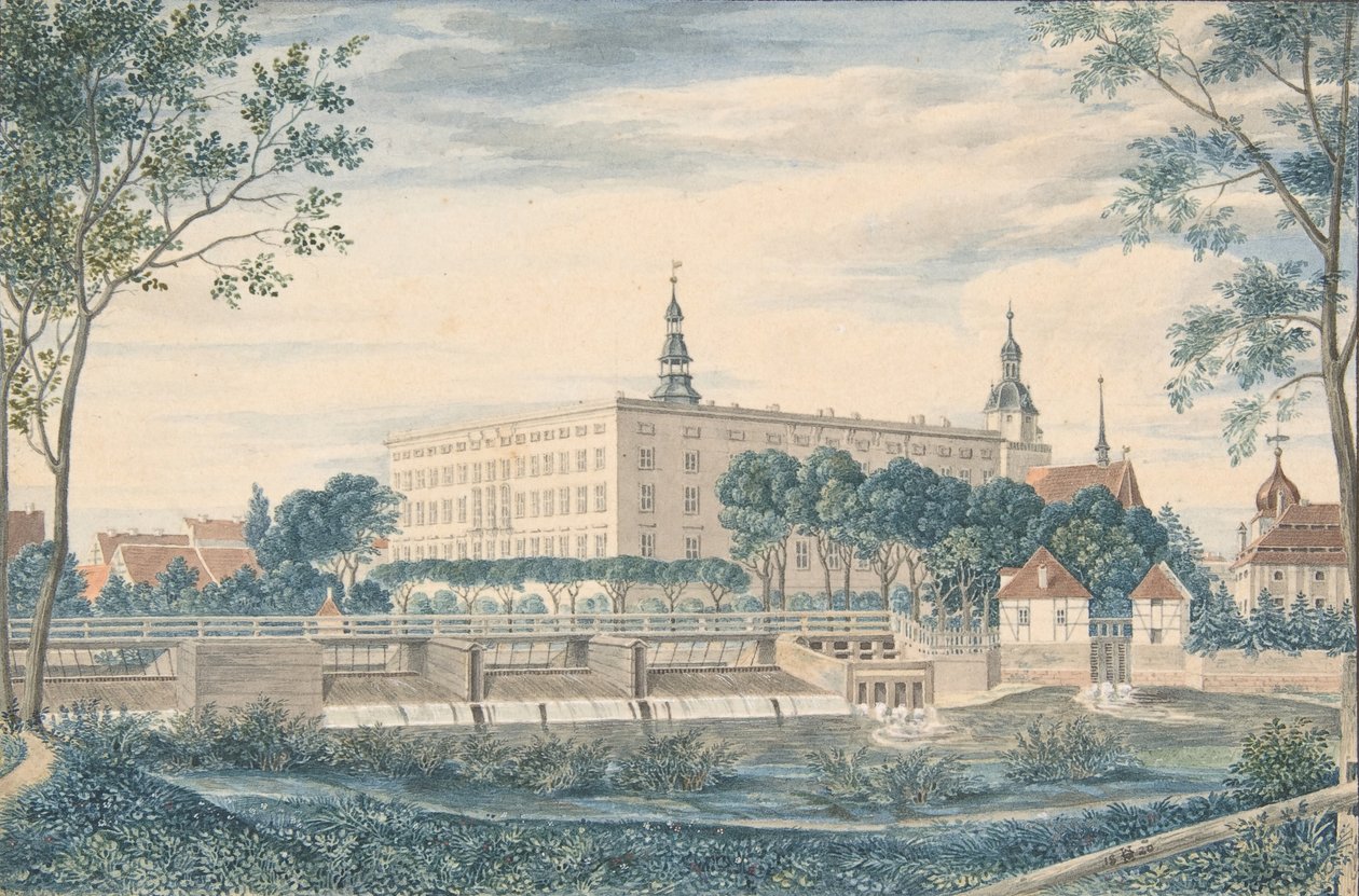 Utsikt över slottet Dessau från öster, 1820. av Heinrich Olivier