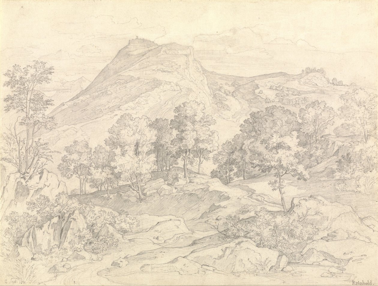 Utsikt över Civitella från Serpentara intill Olevano av Heinrich Reinhold
