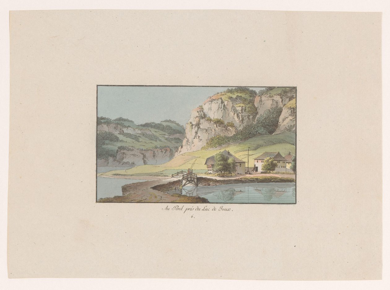 Utsikt över Le Pont nära Lac de Joux Au Pont prés du Lac de Joux (titel på objekt) Utsikter över Schweiz (serietitel) Collection de quelques vues dessinées en Suisse d