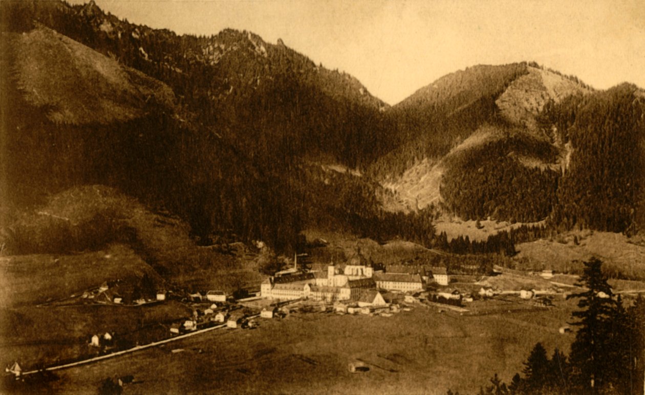 Ettal Abbey från söder, Bayern, Tyskland, c1922. av Heinrich Sting