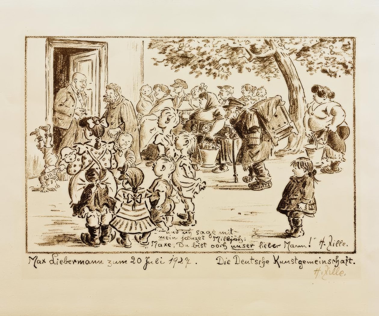 Födelsedagsblad för Liebermann / H.Zilles 80-årsdag av Heinrich Zille