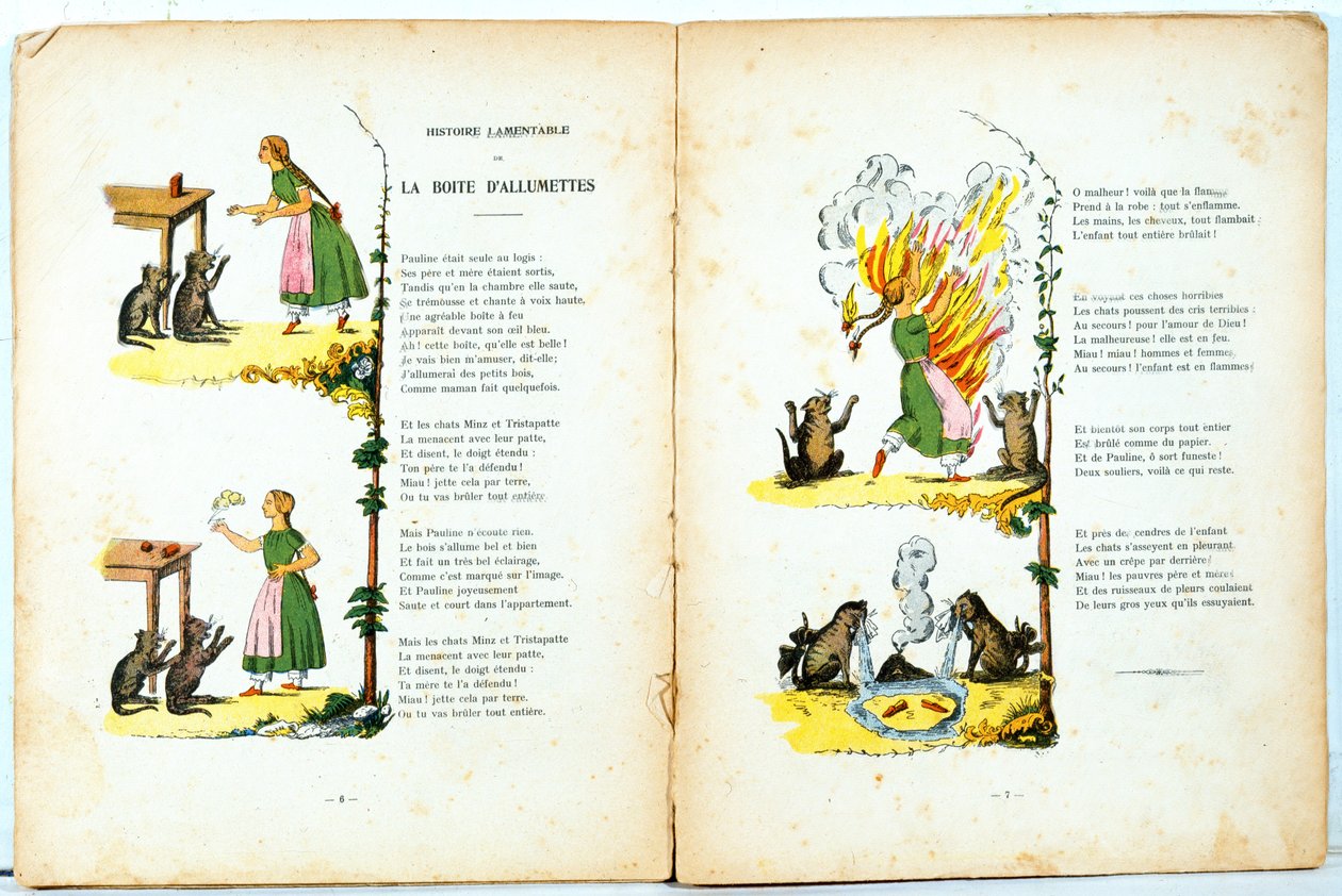 Lamentable History of the Matchbox, illustration från den franska översättningen av Hoffmanns Struwwelpeter gjord av Trim (Louis Gustave Ratisbonne, 1827-1900), ca 1850 av Heinrich Hoffmann