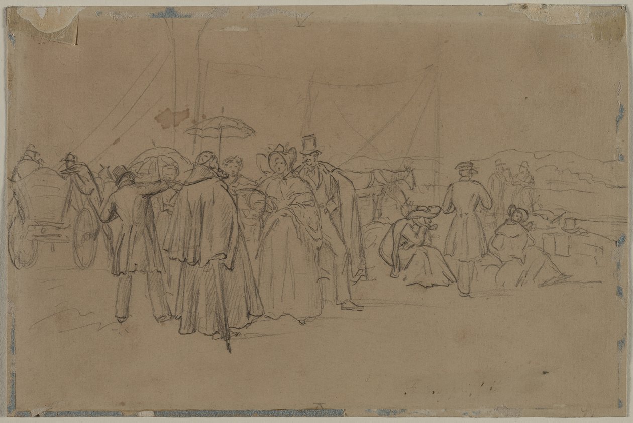 Passagerare för Rhen Steamer recto, andra eller tredje kvartalet 1800-talet. av Heinrich von Mayr