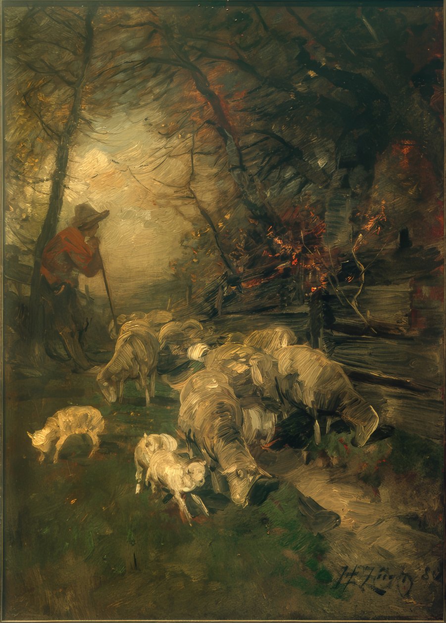 Herde med får av Heinrich von Zügel