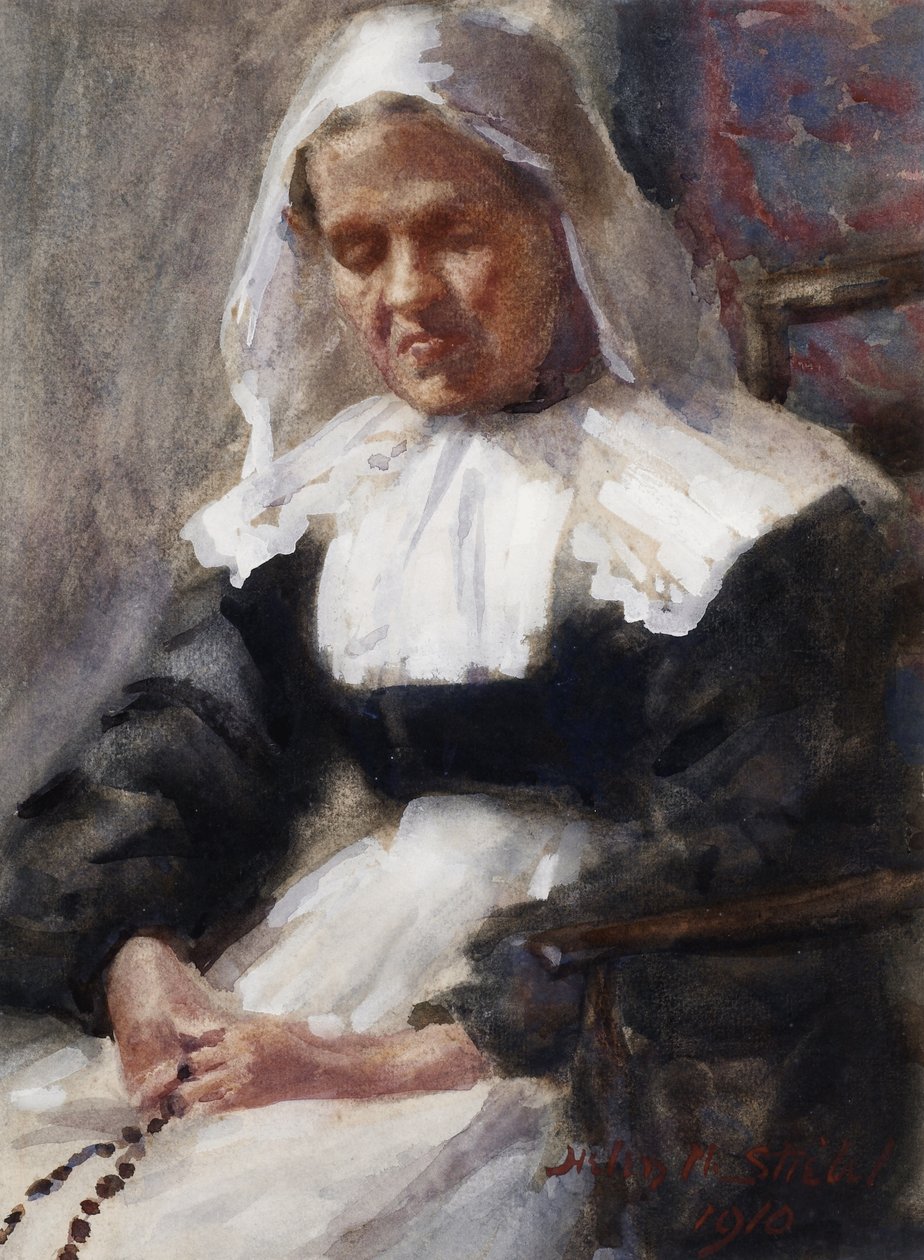 Nunnan som ber om rosenkrans, 1910 av Helen M. Stiebel