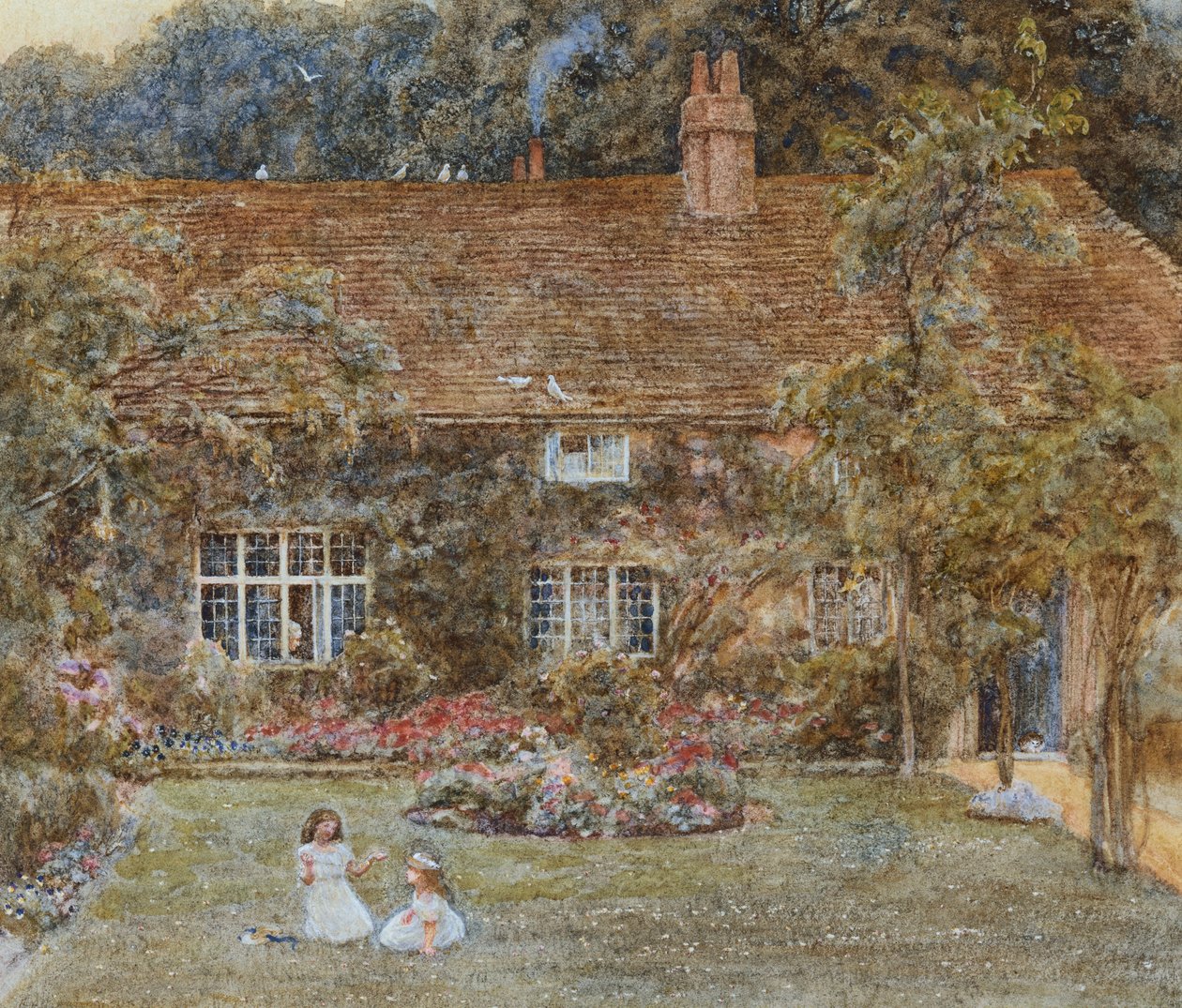 A Country House (akvarell med utskrapa) av Helen Allingham