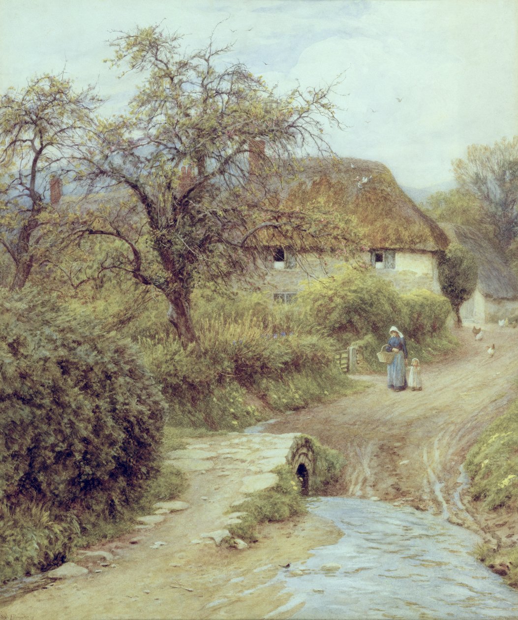 A Hill Farm, Symondsbury, Dorset (akvarell på papper) av Helen Allingham