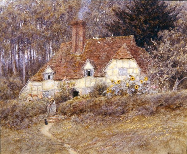 A Surrey Cottage (akvarell på papper) av Helen Allingham