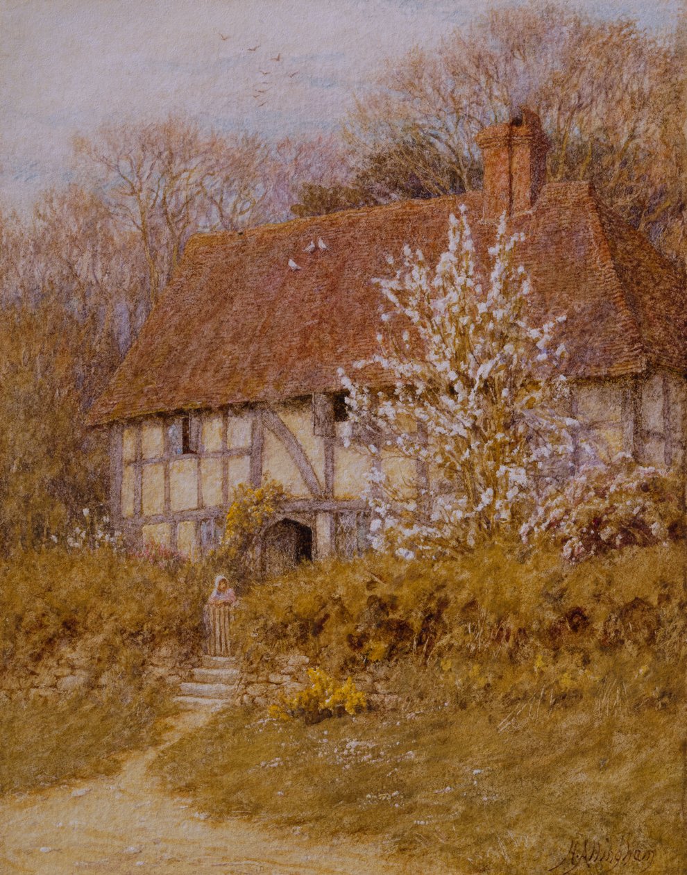 A Surrey Cottage (akvarell på papper) av Helen Allingham