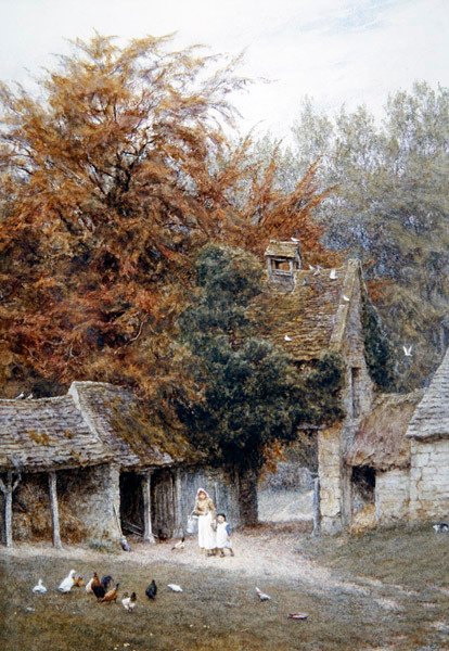 Vid Lower Dowdeswell, nära Cheltenham (akvarell på papper) av Helen Allingham