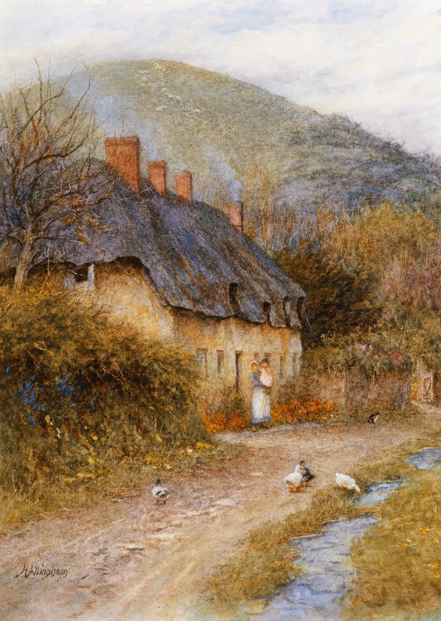 På Symondsbury nära Bridport, Dorset (akvarell med utskrapa) av Helen Allingham