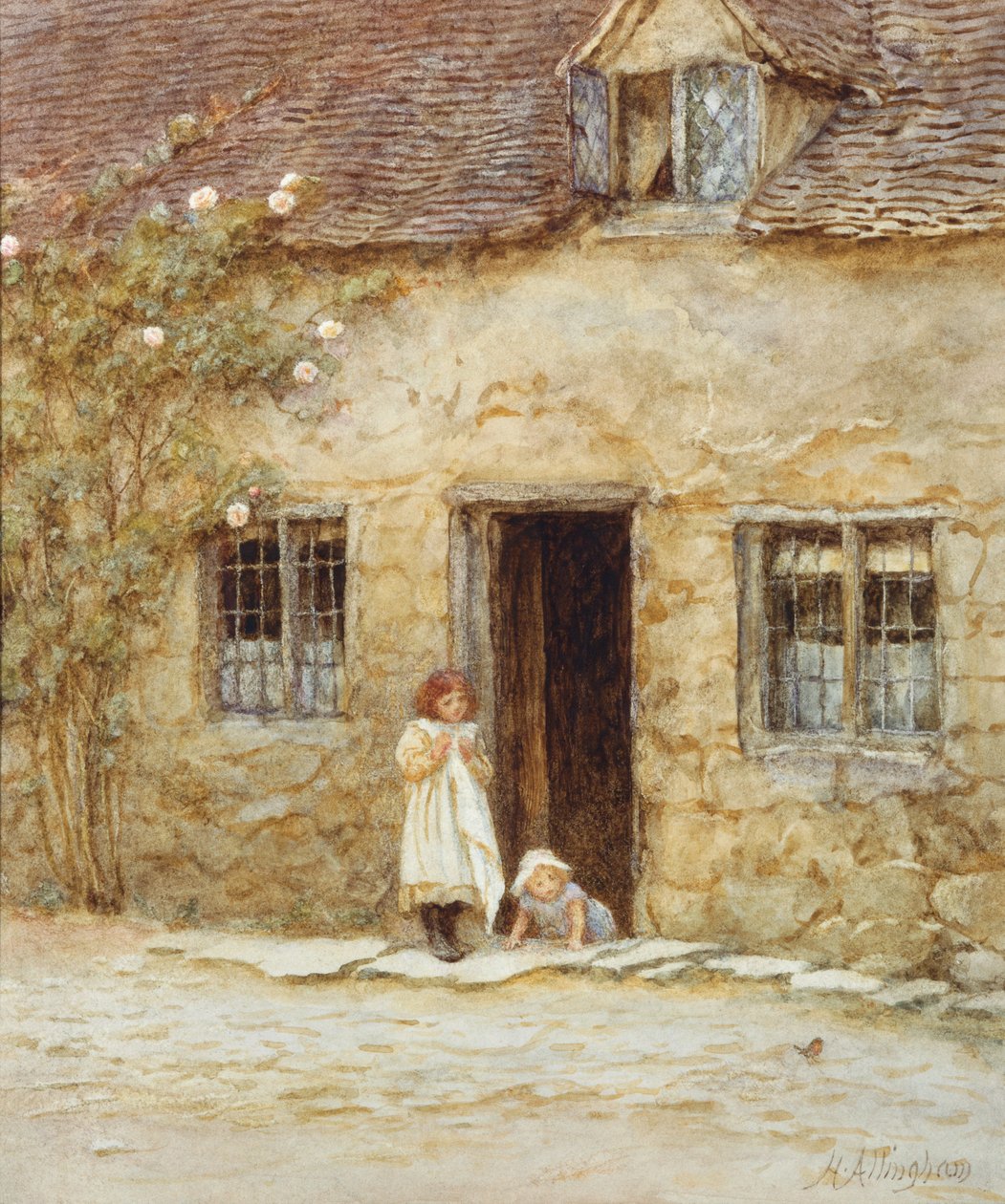 Vid stugdörren av Helen Allingham