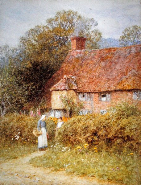 Stuga i Witley, Surrey (akvarell på papper) av Helen Allingham