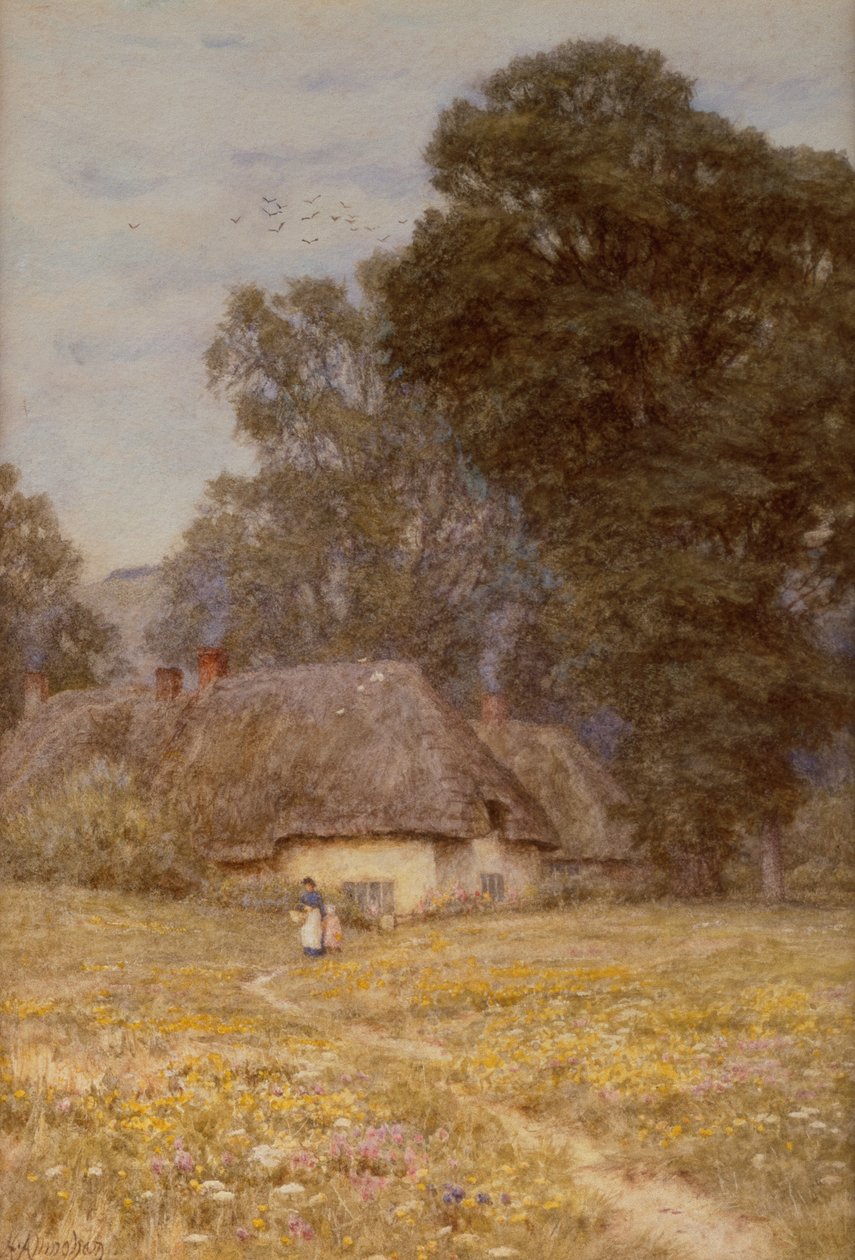 Stugor i Quidhampton, nära Salisbury (akvarell på papper) av Helen Allingham