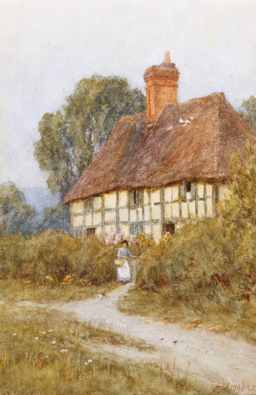 Gå och handla (akvarell med utskrapa) av Helen Allingham