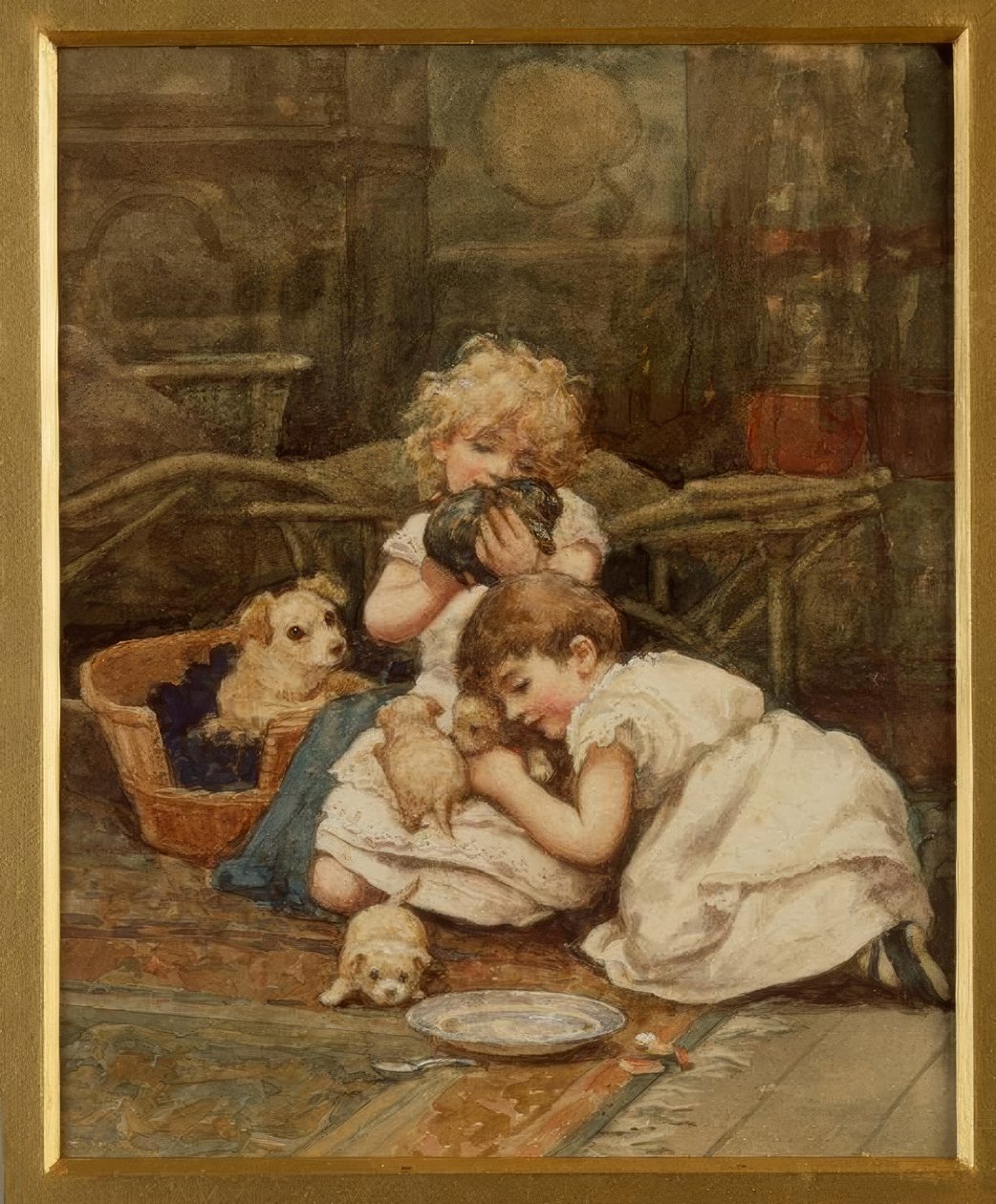 H.Allingham, De nya husdjuren / Aquarell av Helen Allingham