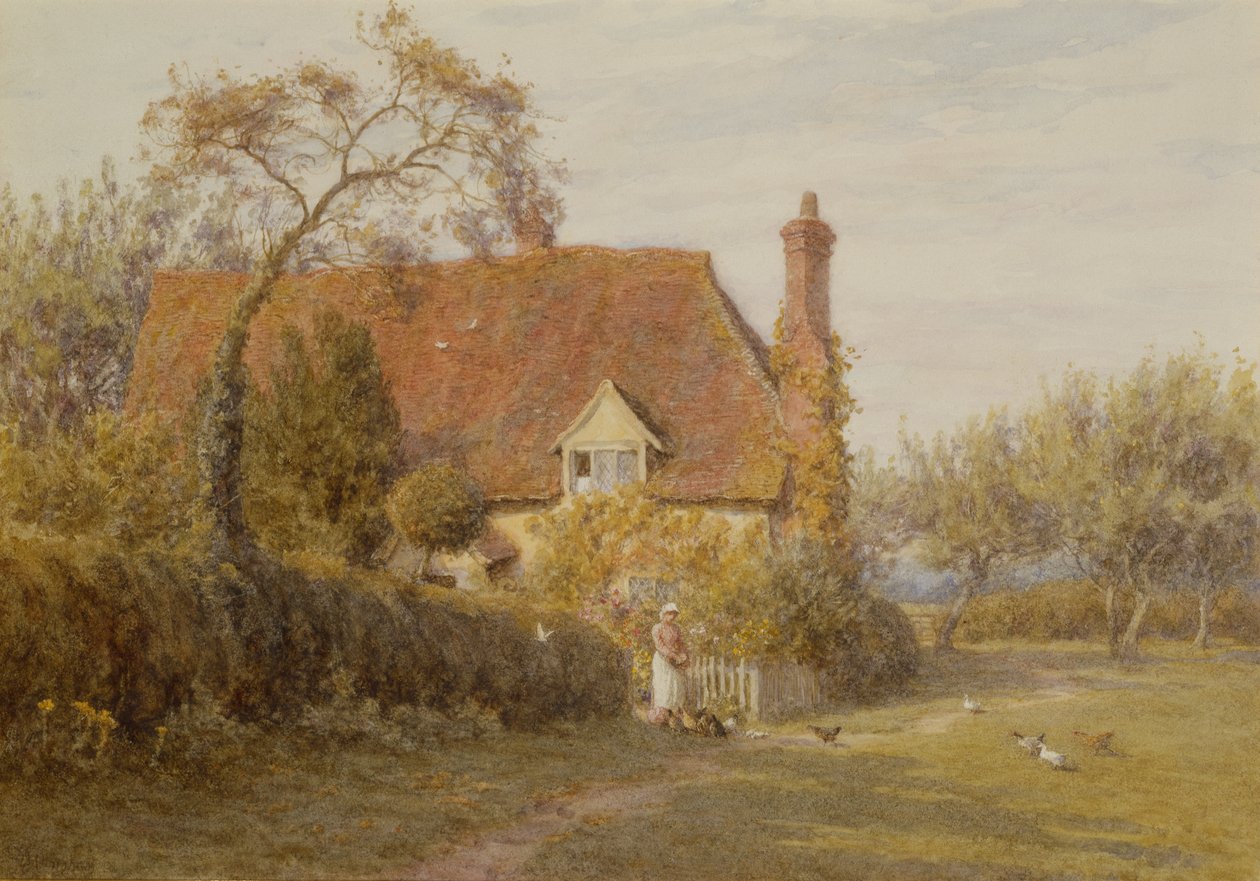 Hedges Farm, East End Farm, Pinner (penna och akvarell) av Helen Allingham