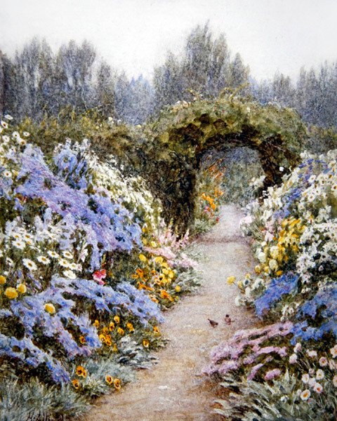 Örtartad kant (akvarell på papper) av Helen Allingham