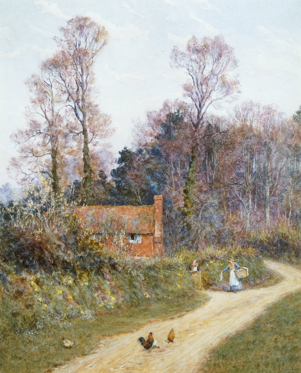 In a Witley Lane (akvarell med utskrapa) av Helen Allingham