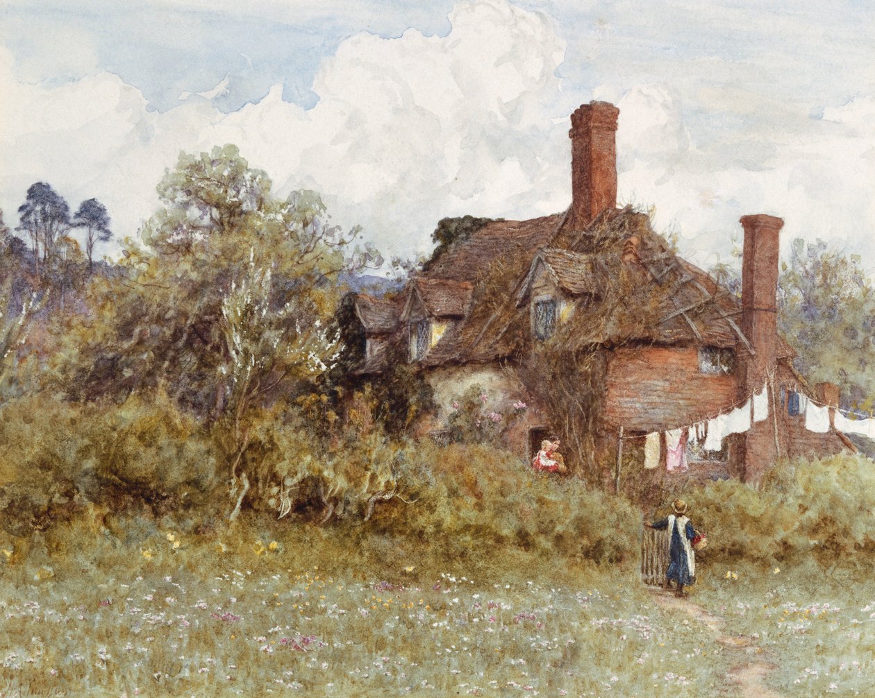 På våren (akvarell med utskrapa på papper) av Helen Allingham