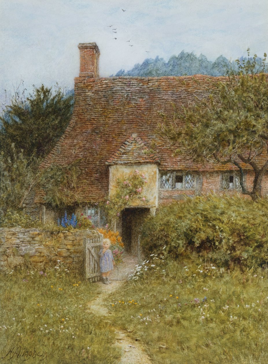 Old Cottage, Witley (akvarell med utskrapa) av Helen Allingham