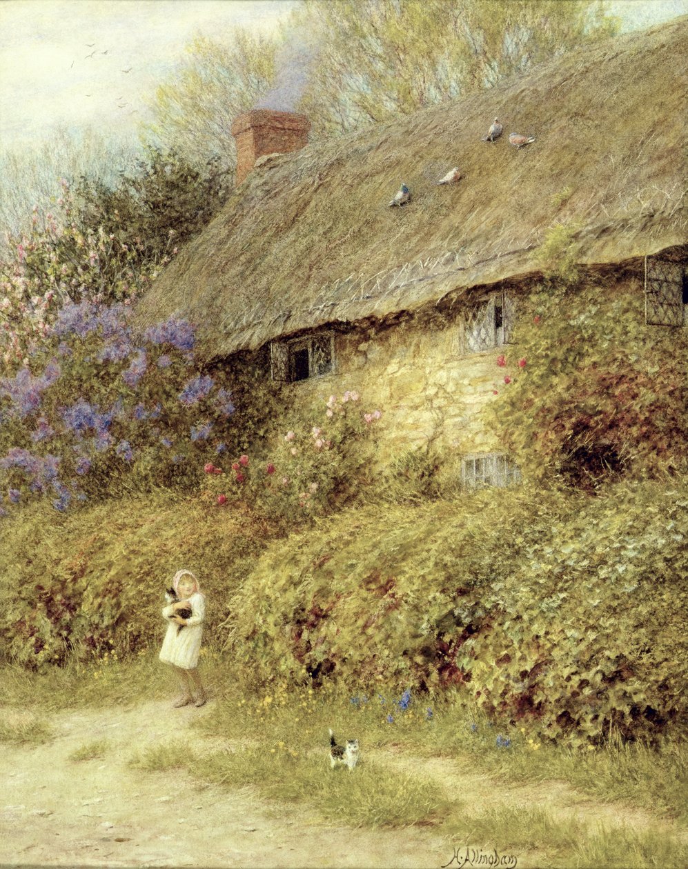 Old Cottage at Freshwater, Isle of Wight (akvarell på papper) av Helen Allingham