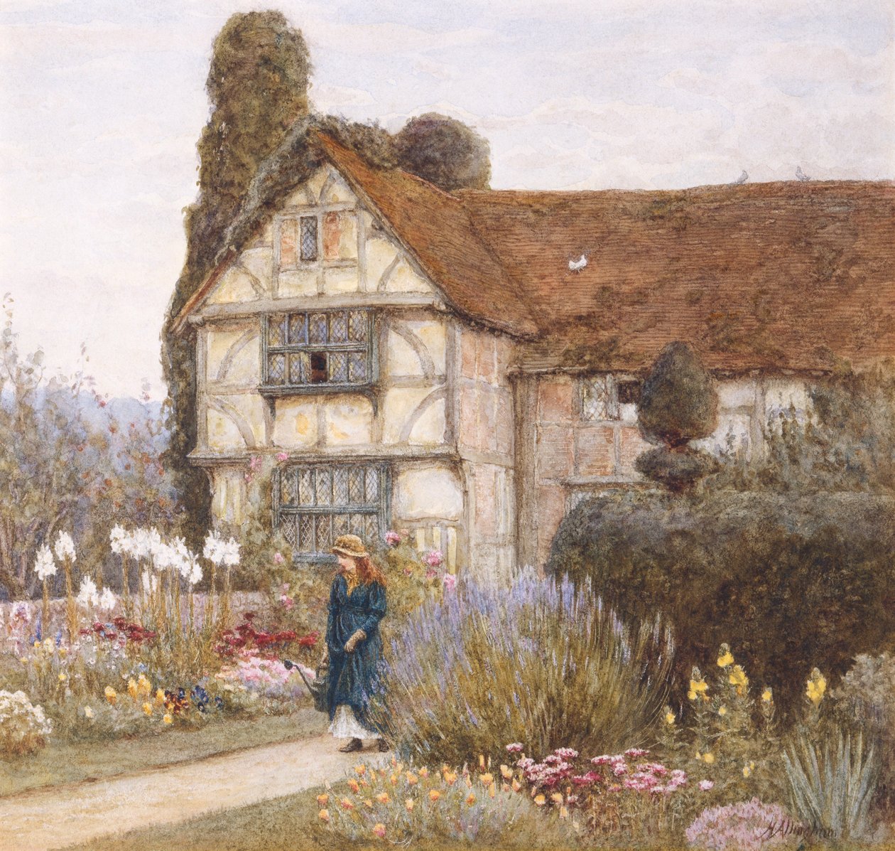Old Manor House (akvarell med utskrapa) av Helen Allingham