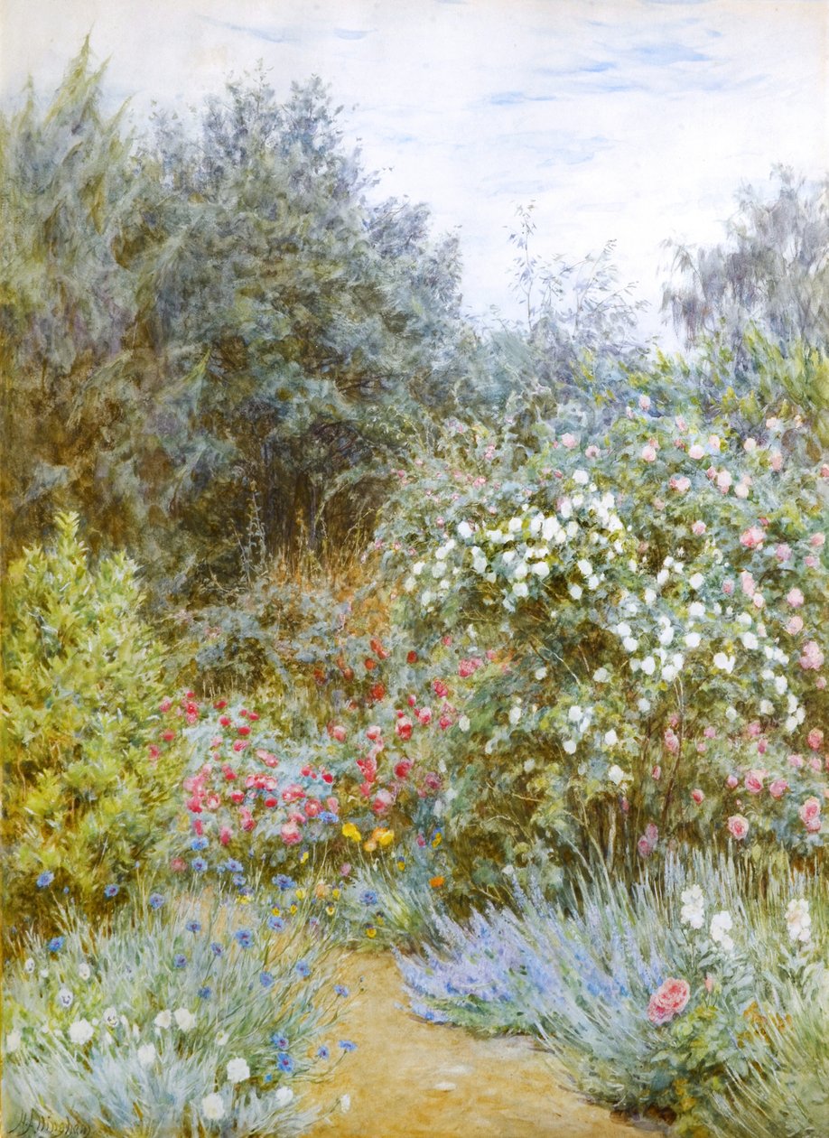 Rosor i Gertrude Jekylls trädgård, Munstead Wood, Surrey (akvarell) av Helen Allingham