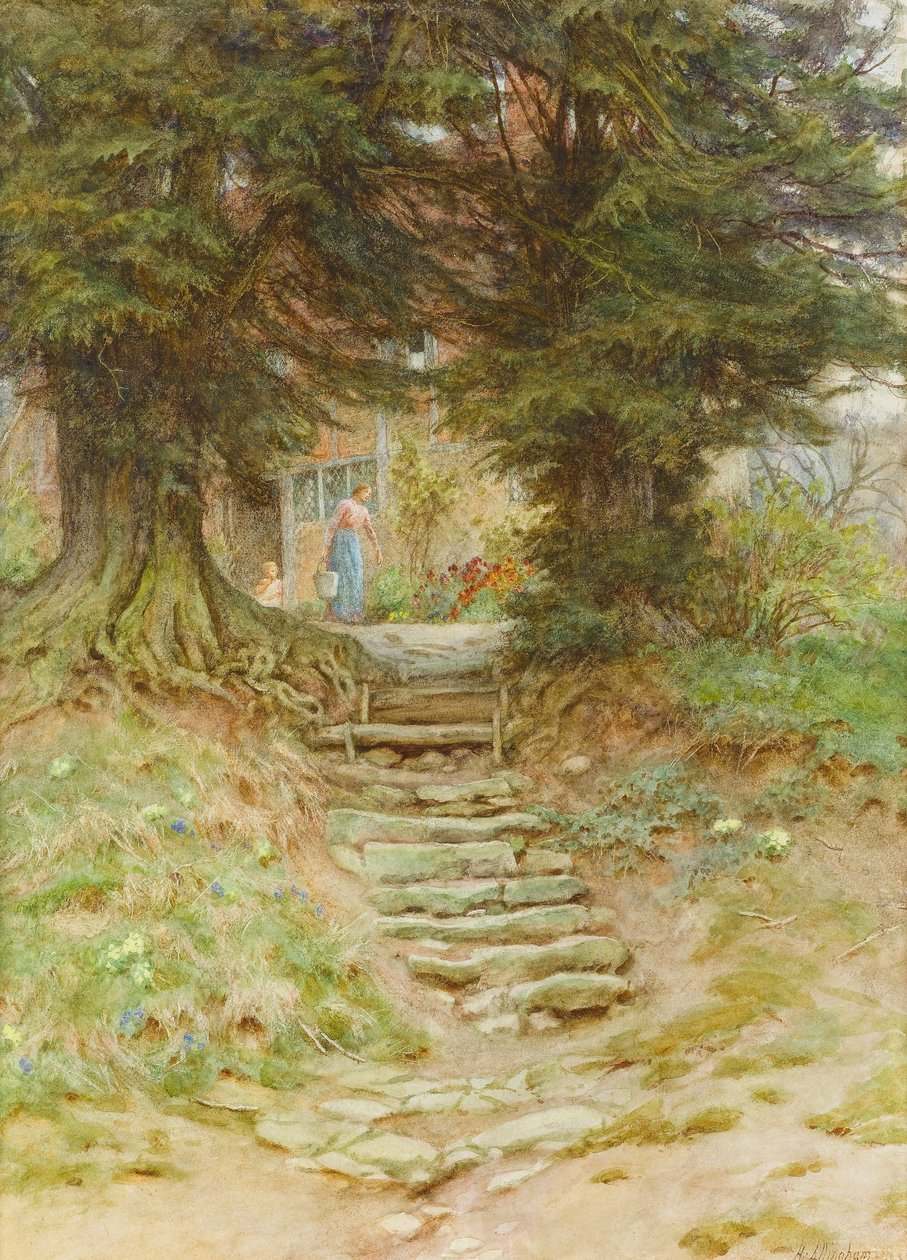 Springtime på Crocken Hill, Kent (wc på papper) av Helen Allingham