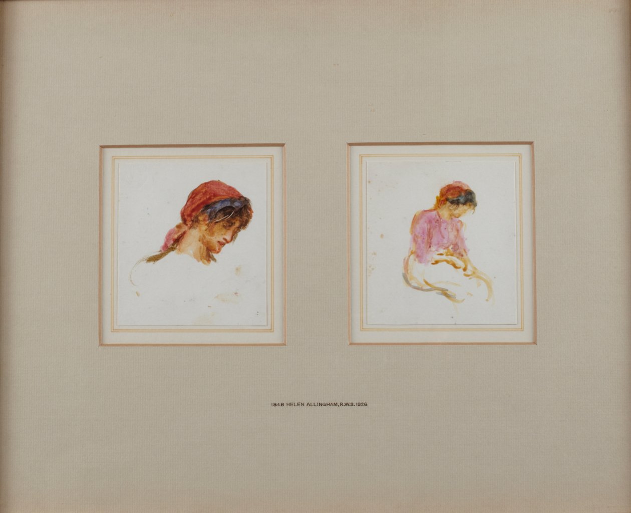 Studie av en flicka i en röd huvudduk av Helen Allingham