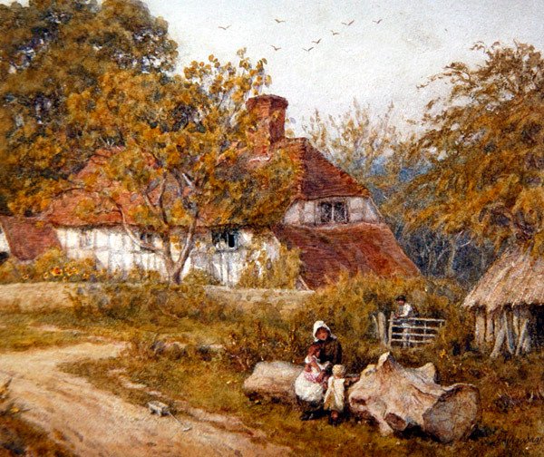 Familjestugan (akvarell på papper) av Helen Allingham
