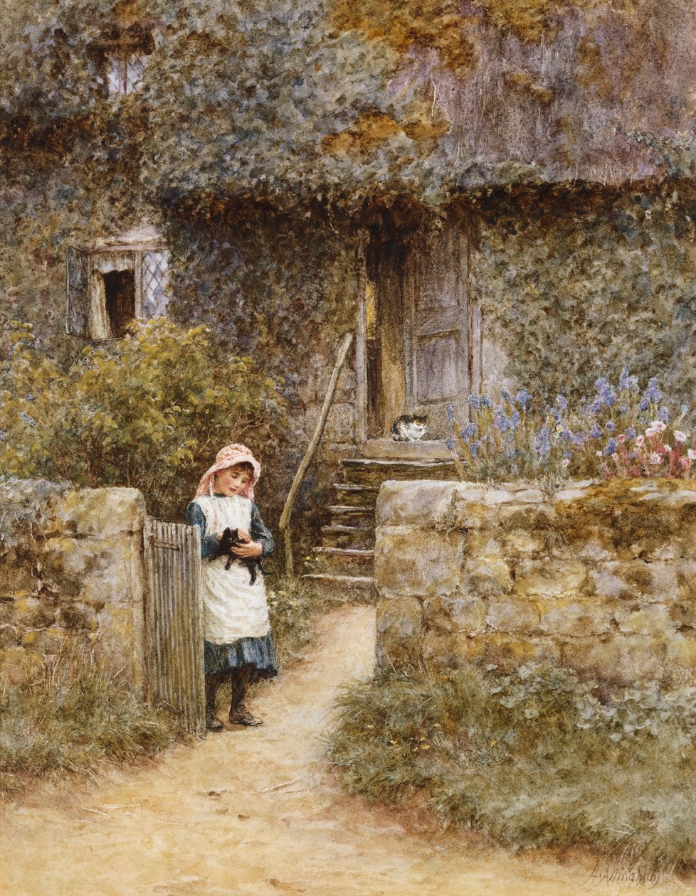 Trädgårdsporten (akvarell med utskrapa) av Helen Allingham