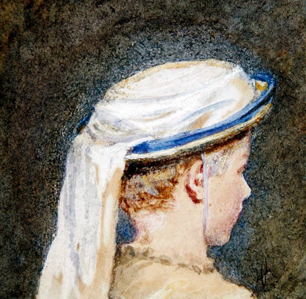The White Bonnet (akvarell med kroppsfärg på papper) av Helen Allingham