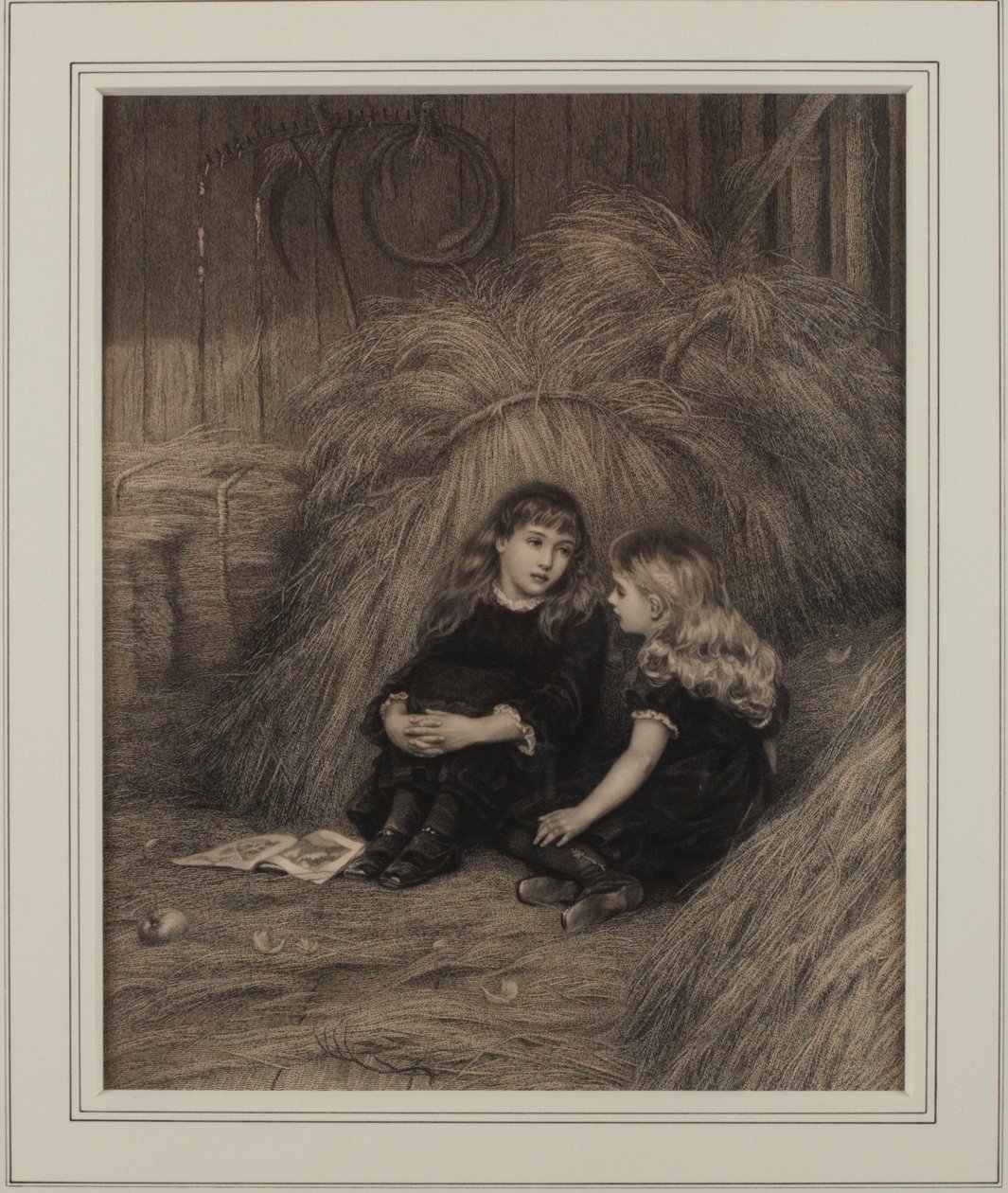 Två flickor i en lada (bläck på papper) av Helen Allingham