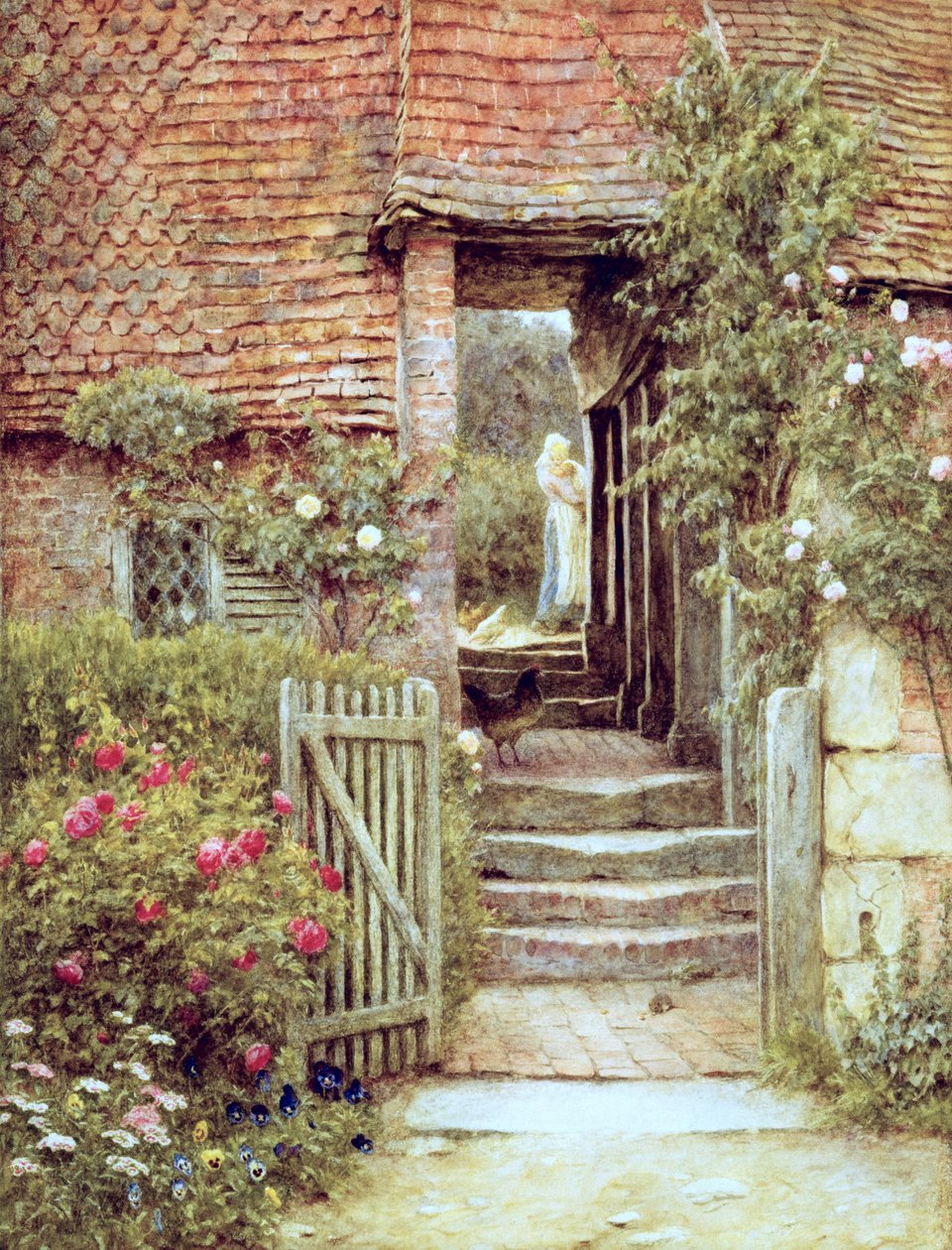 Under the Old Malthouse, Hambledon, Surrey (akvarell på papper) av Helen Allingham