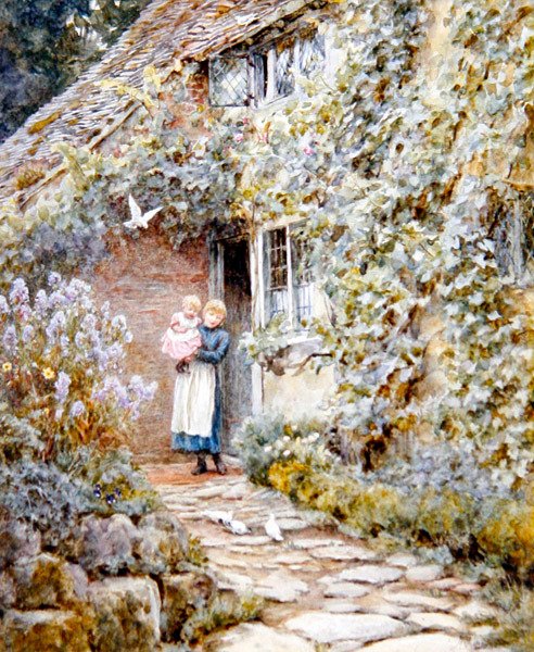 Vine Cottage (akvarell på papper) av Helen Allingham