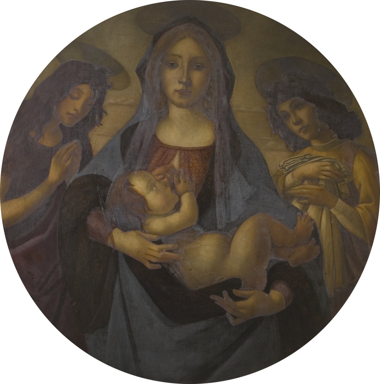 Jungfrun och barnet med Johannes och en ängel (efter Botticelli), sent 1800-1900-tal av Helen d.1937 Coombe