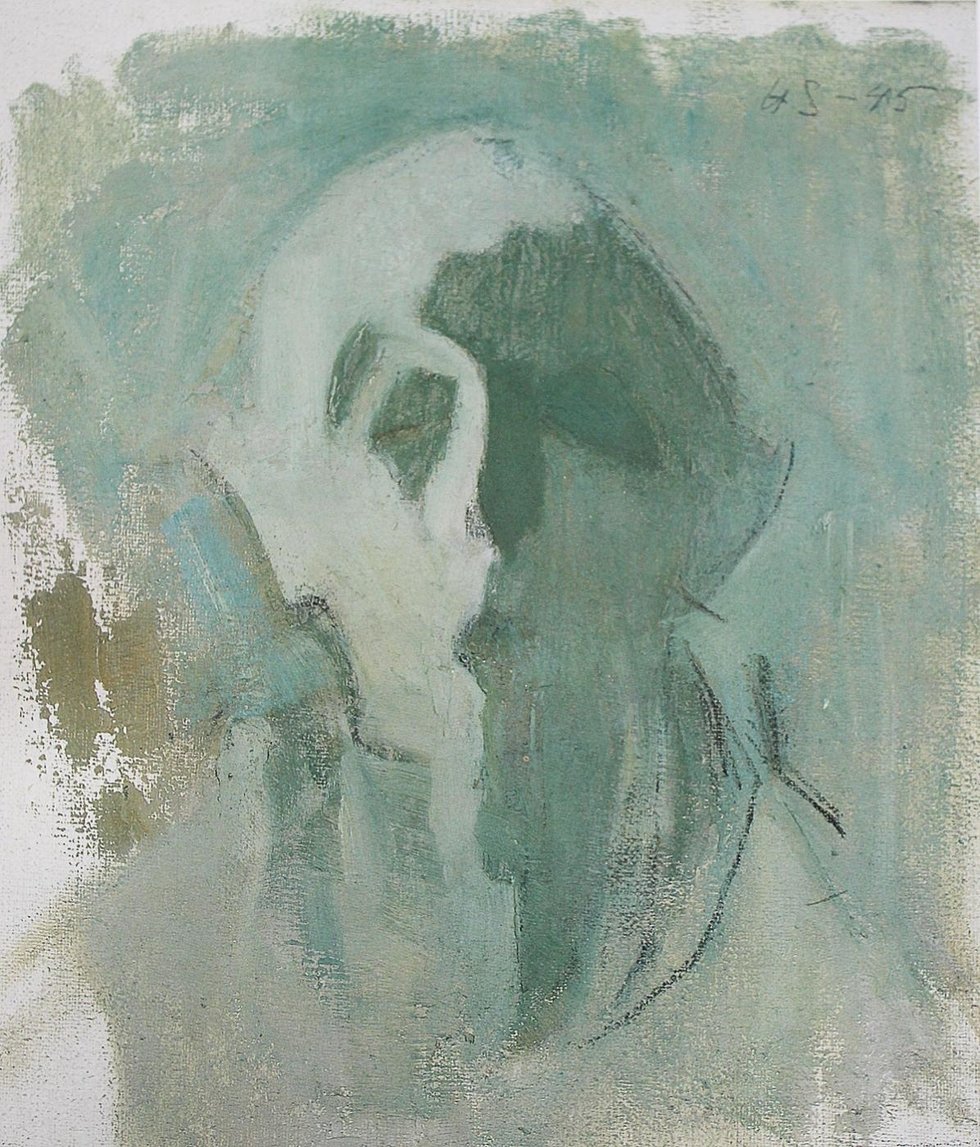  Omakuva, valoa ja varjoanEnglish: Green Self-Portrait Light and Shadowsn  av Helene Schjerfbeck