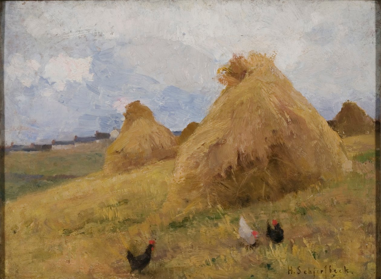 Kycklingar bland majsstockar, ca 1888 (olja på duk) av Helene Schjerfbeck