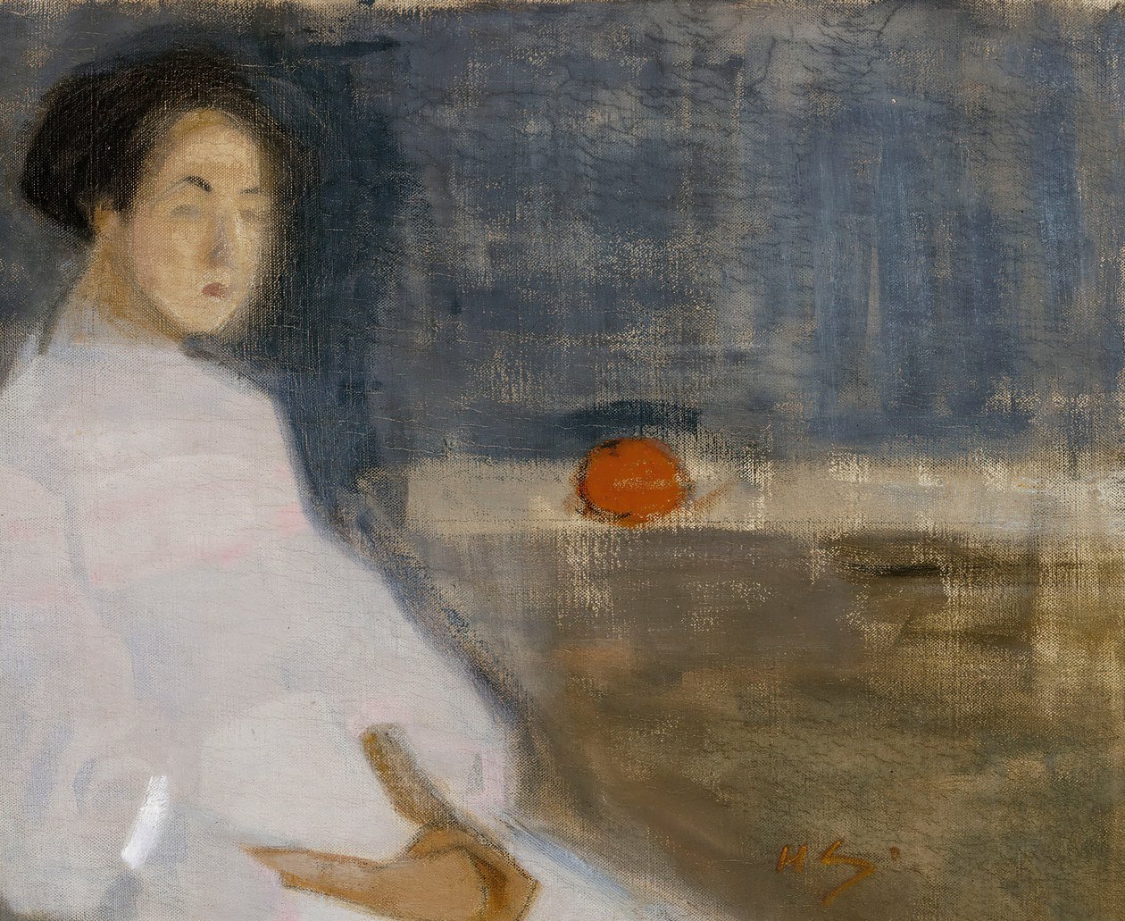 Kostymbild I flicka med apelsin, bagarens dotter, 1908-1909. av Helene Schjerfbeck