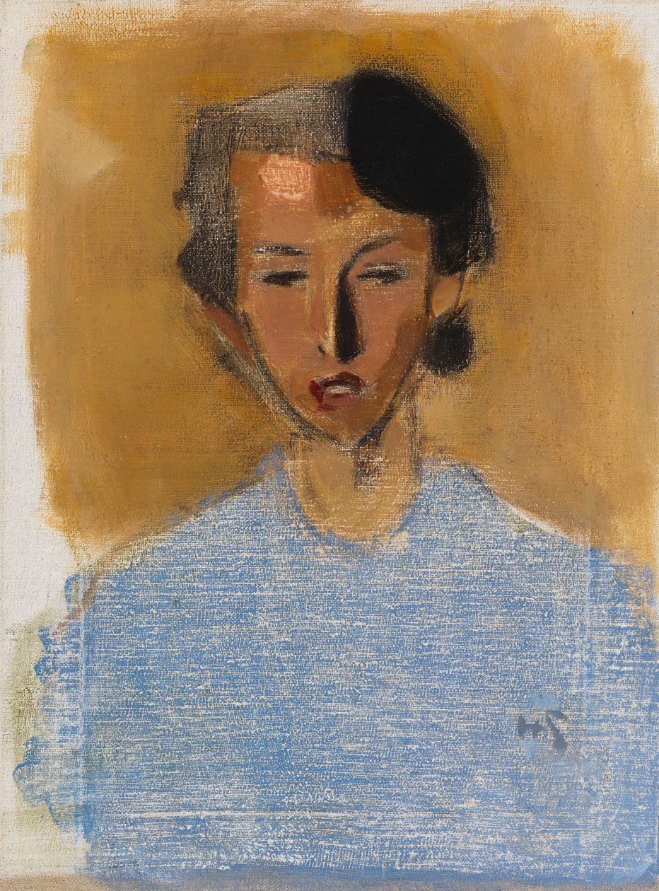Porträtt av en flicka i blått och brunt (Inez) av Helene Schjerfbeck