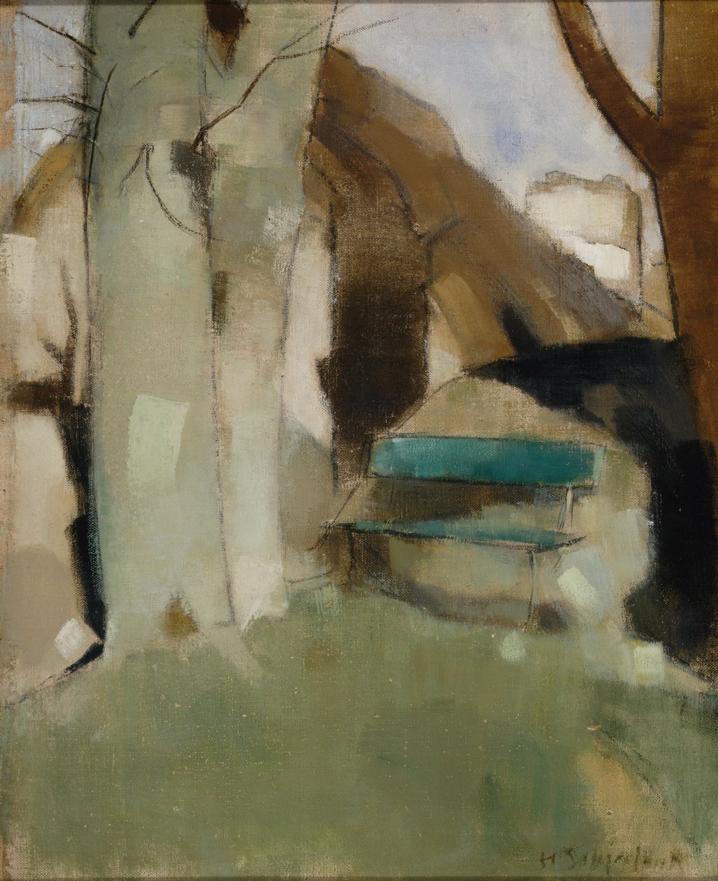 Shadow on the Wall II Green Bench, 1928. av Helene Schjerfbeck