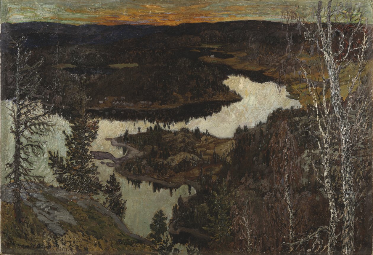 Höst, Nordingra (Olja på papper på duk monterad på masonit) av Helmer Osslund