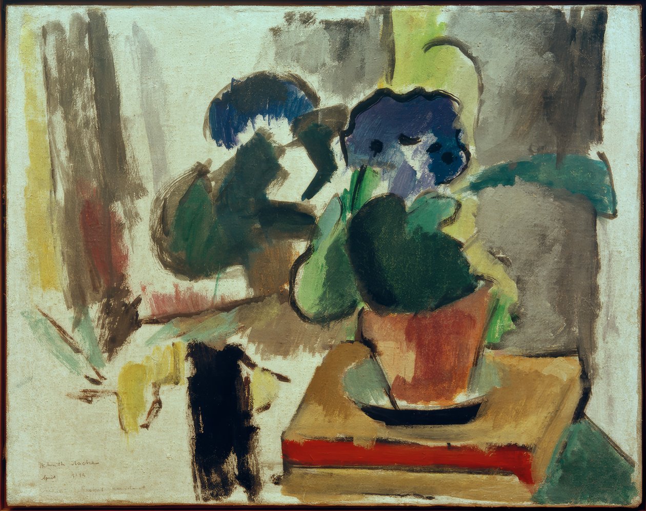 Stilleben med plåtaria och bok av Helmuth Macke