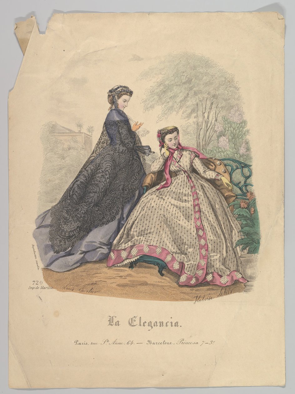 Two Women Outdoors, nr 720, från La Elegancia Barcelona, 1800-talet. av Heloise Leloir