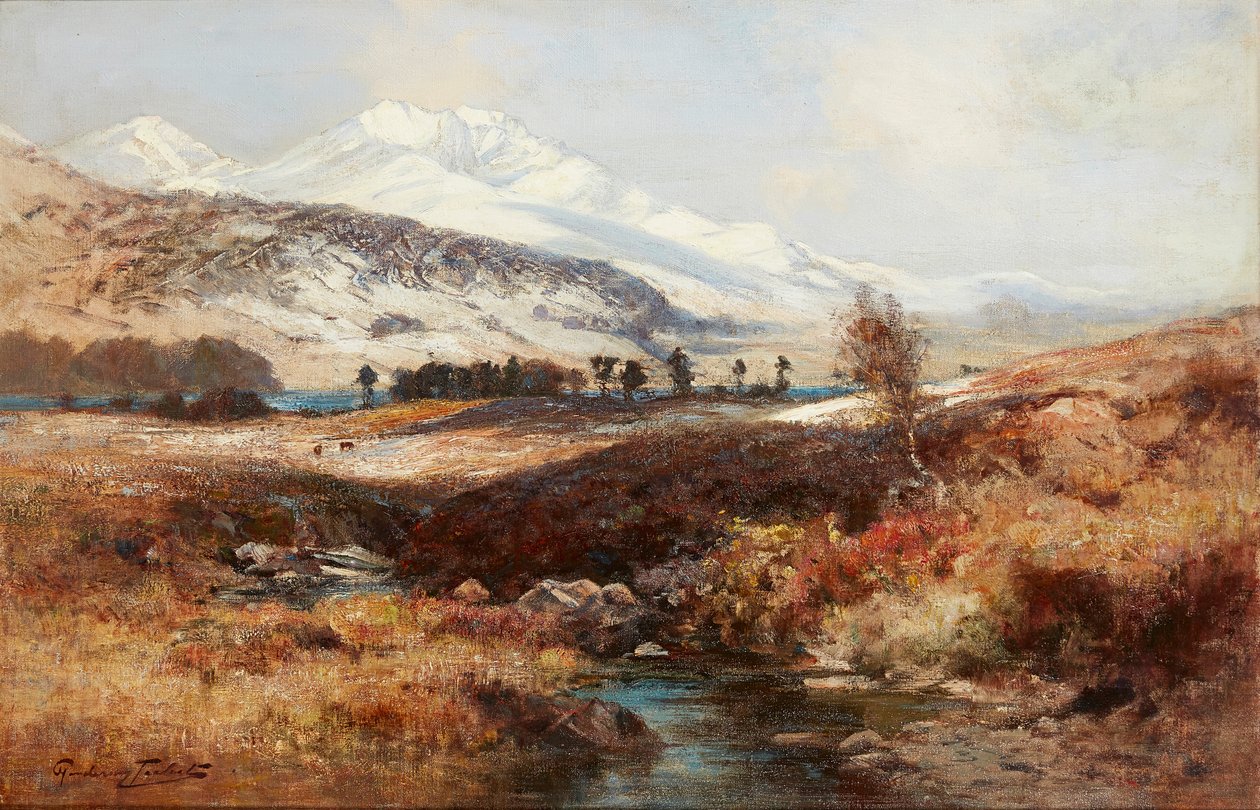 Snowy Highland Landscape (olja på duk) av Henderson Tarbet