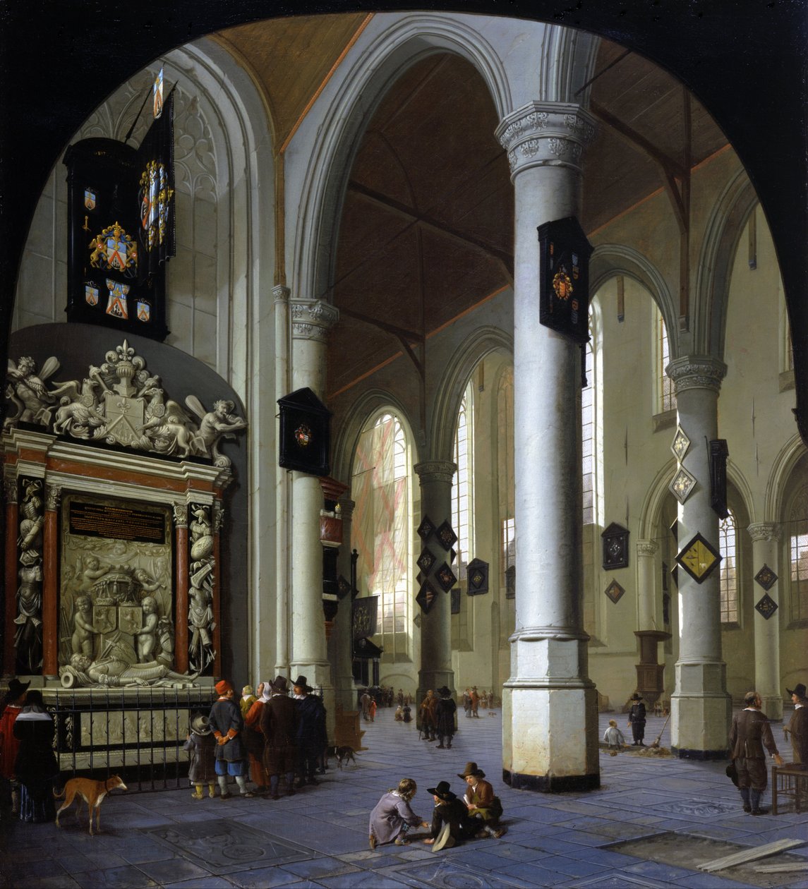 Gamla kyrkan i Delft med Admiral Tromps grav av Hendrik Cornelisz. van Vliet