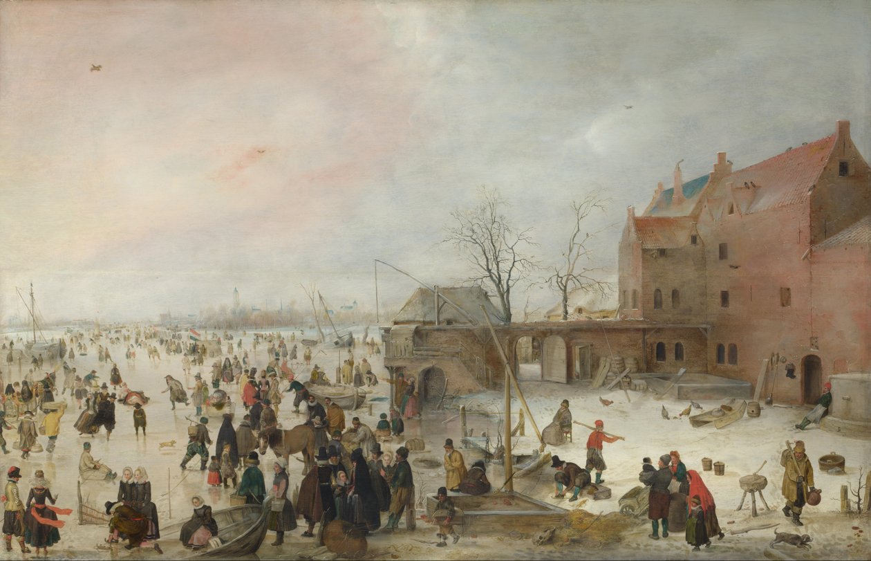 IJsgezicht bij een brouwerij av Hendrick Avercamp