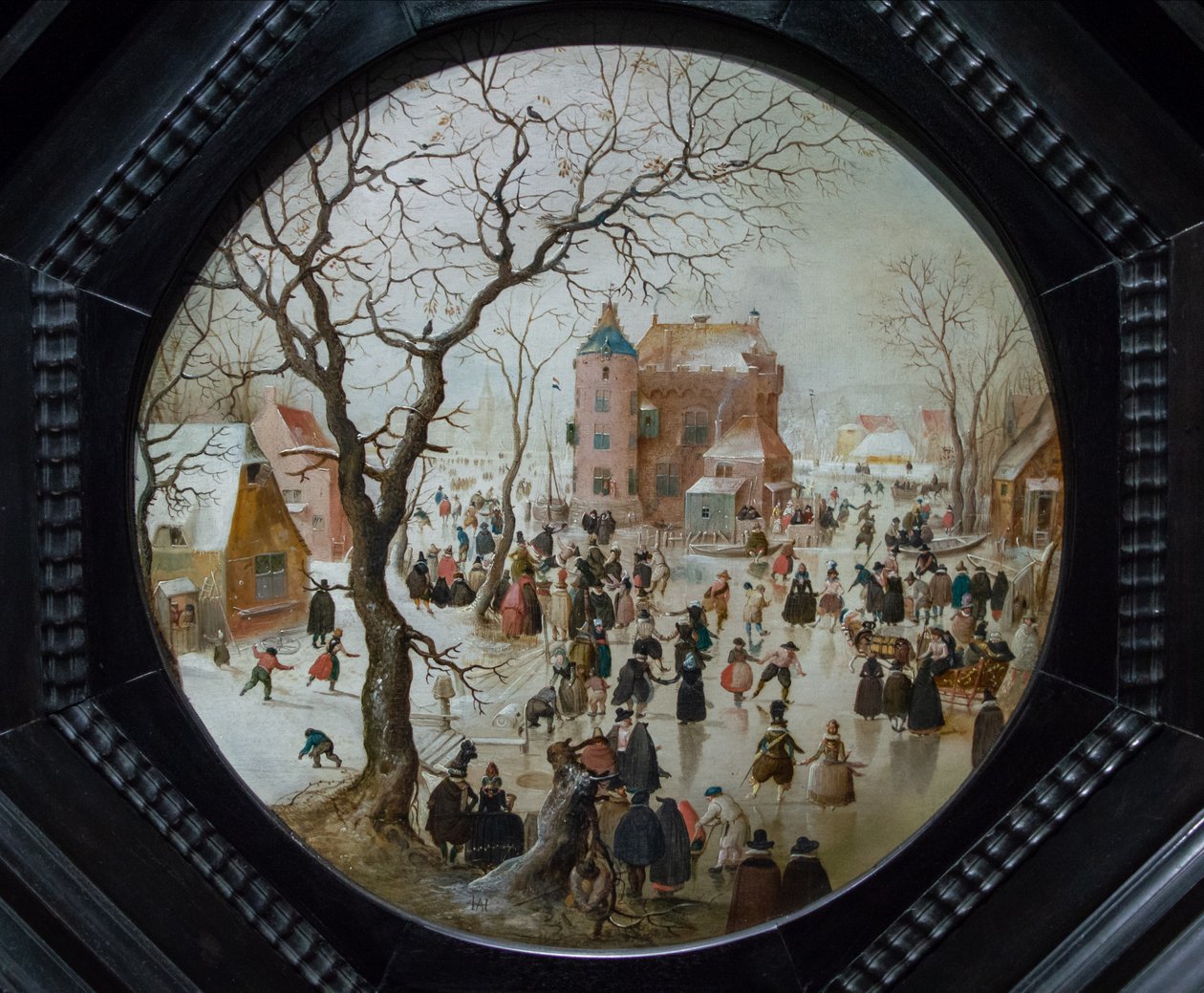Vinterscen med skridskoåkare nära ett slott, ca 1608-09 av Hendrick Avercamp