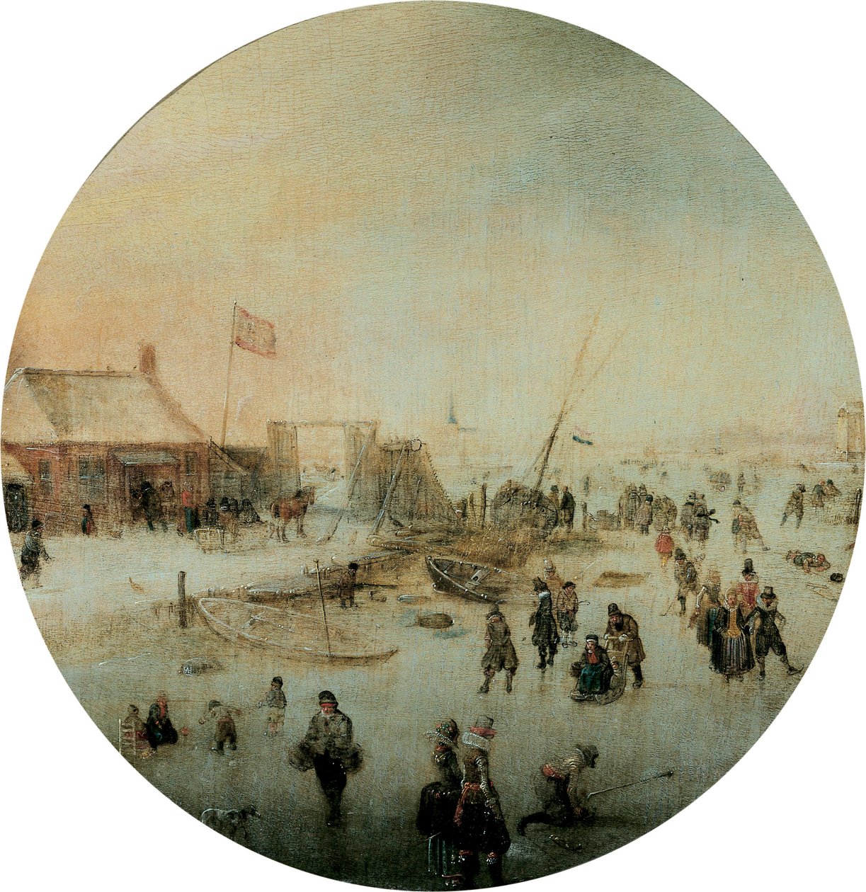 Winter landscape with skates and people playing kolf av Hendrick Avercamp